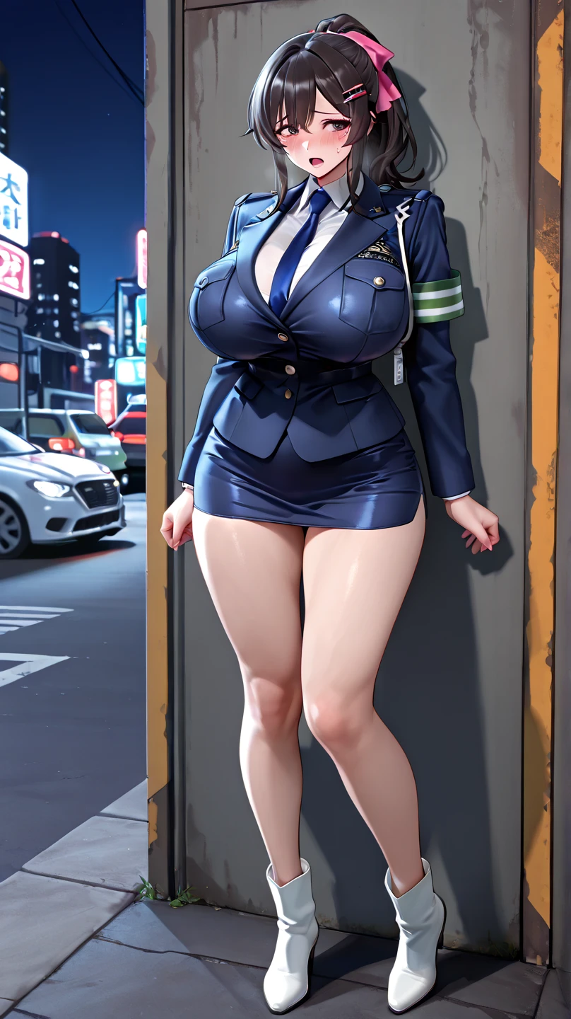 Beautiful adult Korean girl, college girl, standing on railway station, beautiful girl, intricate details, 8k, wearing uniform,unrealistic girl, sharp image, thick thighs , sexy, massive breast