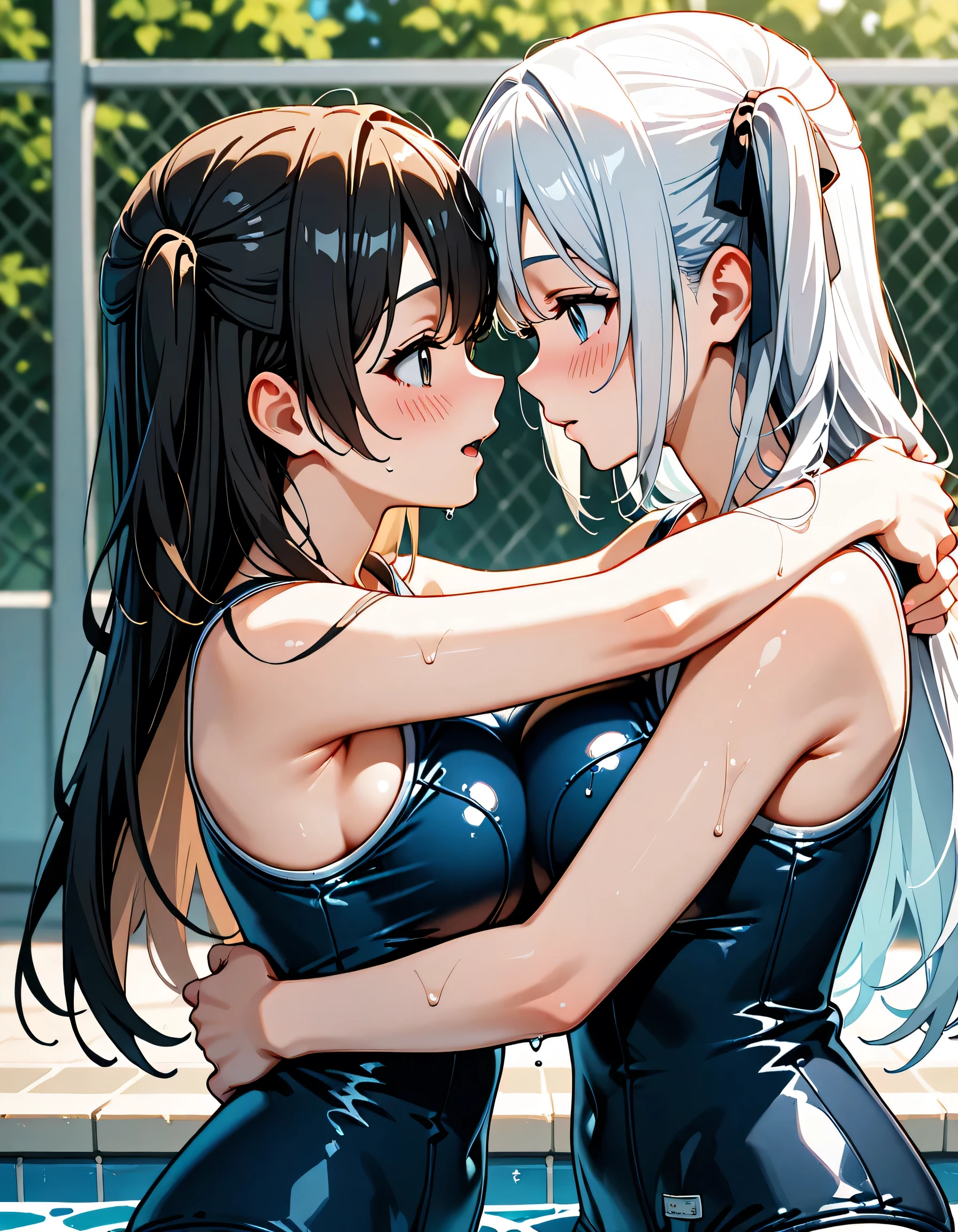 (multiple girls, 2girl, bound bdsm, gagged gag, breast press, kissing, symmetrical docking) (digital) (in detailed skating rink(haori)) , best quality, <lora:boldline:0.2> <lora:hairdetailer:0.2> doublegag, <lora:doublegag:1>