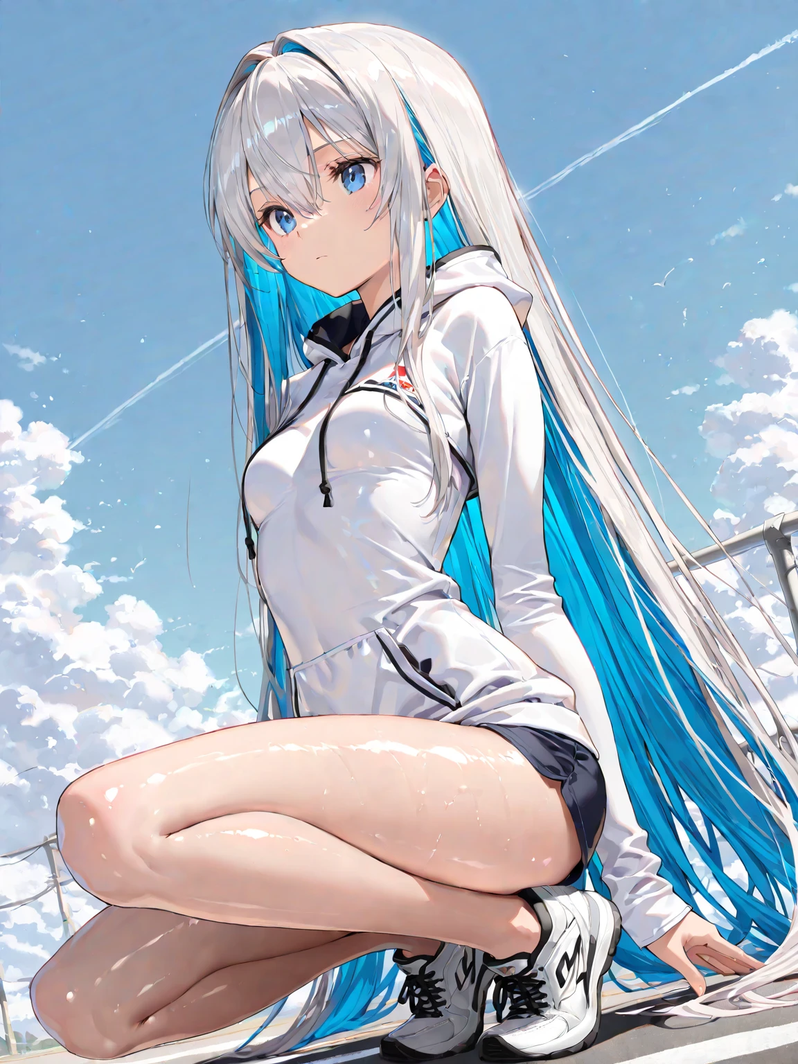 (masterpiece:1.4、top-quality、illustration:,realistic、)、(character focus、,full body:1.3)、(1girl),(clear face:1.3),(exact limbs:1.4),cute face,blue eyes、(tareme:1.3)、((sitting legs up:1.5),
(),(sitting,lean against the wall:1.4),、
(white hair),(long hair:1.5)、
,(her room:1.3),(loose Room wear:1.5),
(blunt bangs),(sidelocks:1.3), (small breasts:1.2)、
、slender、