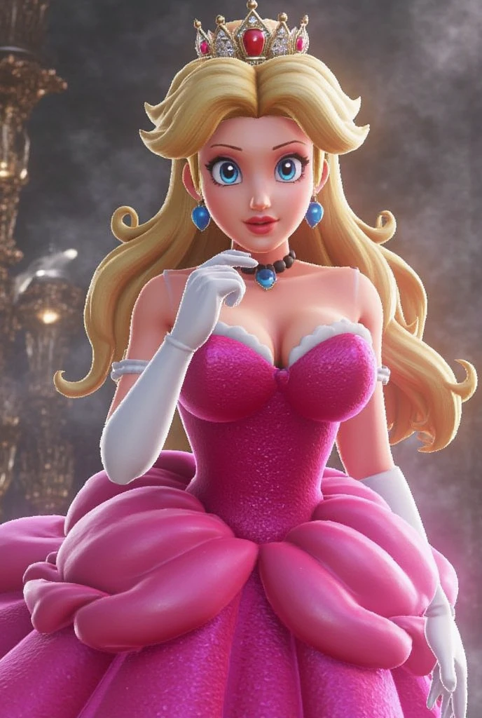 (masterpiece:1.1),(best quality:1.1),1girl,(samdoesart princess peach),blonde hair,blue eyes,long hair,crown,dress,gem,gloves,pink dress,puffy short sleeves,puffy sleeves,short sleeves,white gloves,evil smile,glossy lips,glossy skin,blushing,outside,castle,day,clouds,nature,<lora:samdoesart:1>,(nipples),(topless),(nudity),