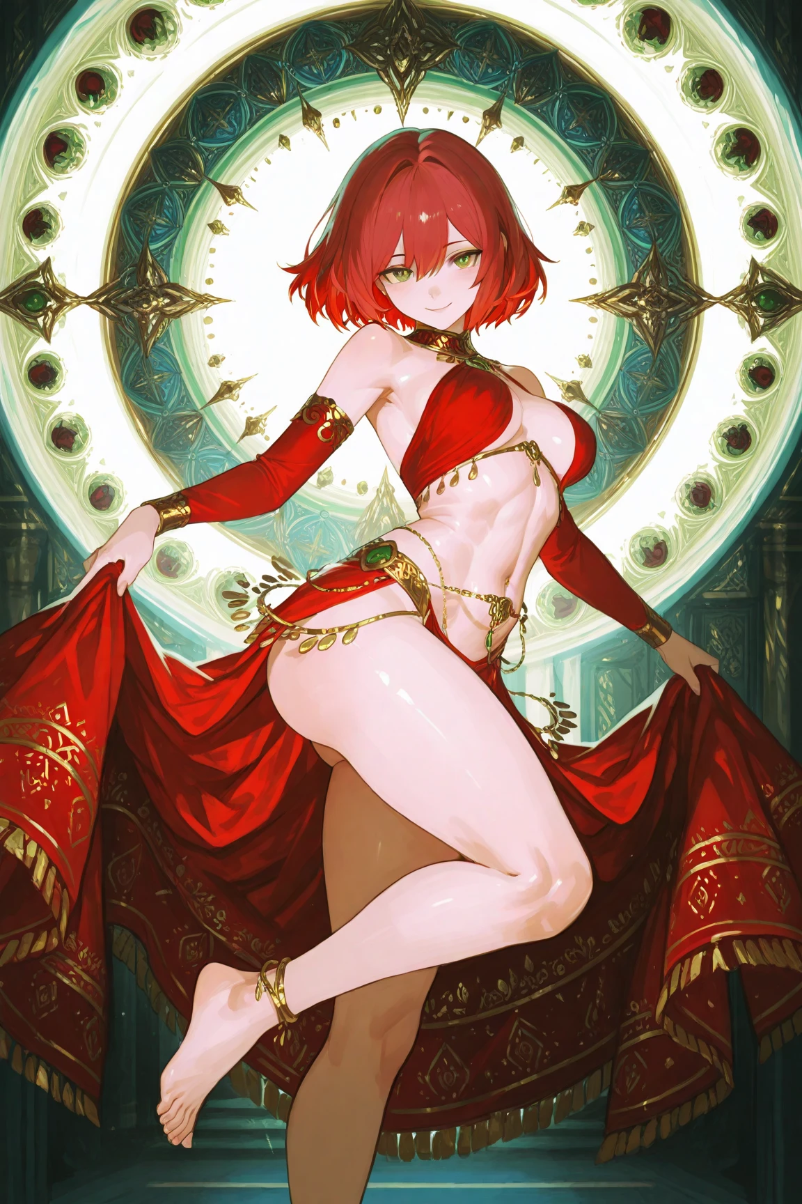 Dancer,Exotic,Red dance attire,Raise your hands above your head