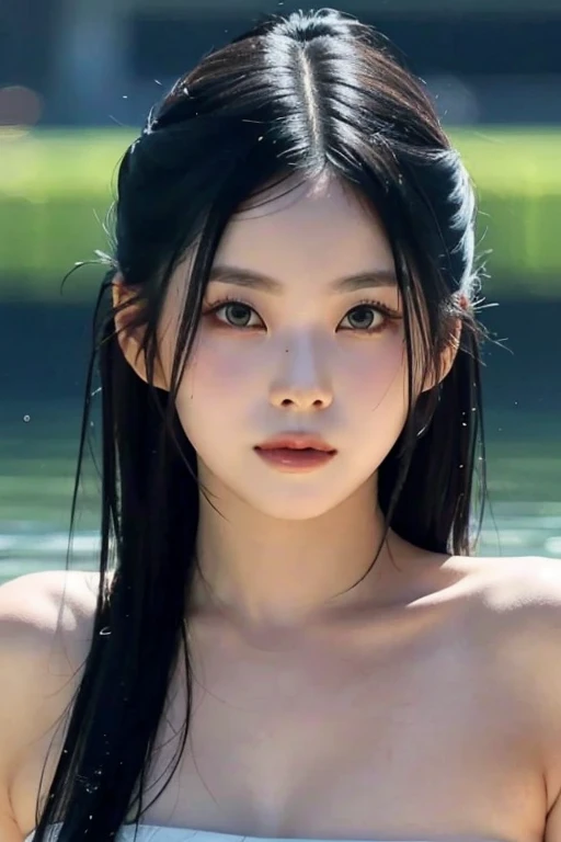 Asian、model、Black Hair、Long Hair、Big Breasts、Topless、ponytail、winter