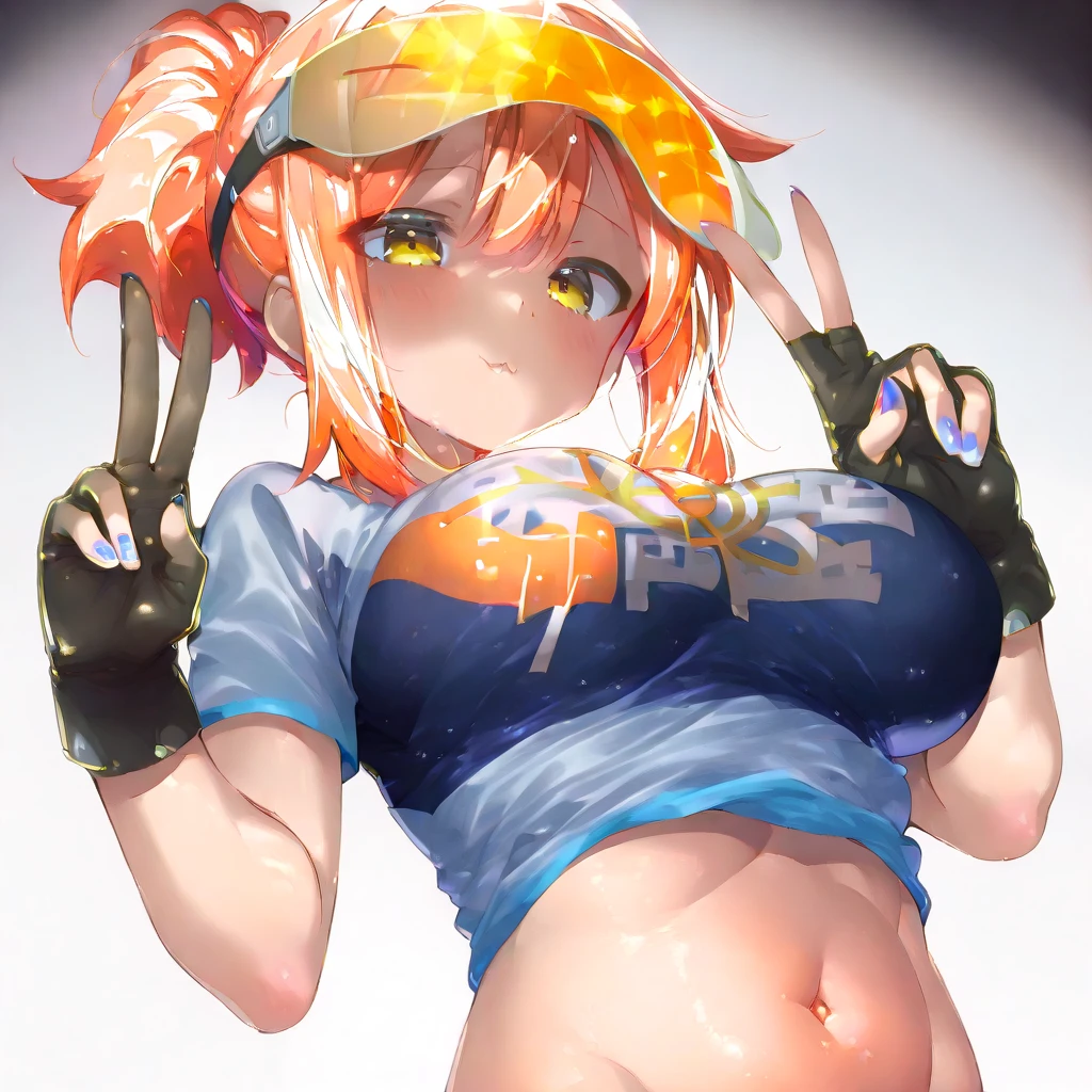 Banner com personagem original, volumeric lighting, Melhores sombras, Profundidade de campo rasa, garota incrivelmente bonita, Pequeno, Delicado, Belo rosto atraente com olhos laranjas sedutores, Messy painted face, Sobrancelhas afiadas, Sorriso aberto, Boca aberta, Caninos para fora, Lovely medium breasts , Cabelo laranja com preto, Longo em Camadas, Sombra Blush, bushy eyelashes, Applejack Hat, Jaqueta Superdimensionada, Mini Underboob Tee, Umbigo Aberto, Cintura Fina, Denim Jeans Pants, Com Cinto De Fivela, In The Graffiti Alley, Recipiente De Lixo, Escadas Externas, Ao Ar Livre Unidade, Segurando placa com nome CuriosoSim, standingn, (Alta Qualidade, incredible details: 1.25), (Solo: 1.3), Pinturas Coloridas Brilhantes