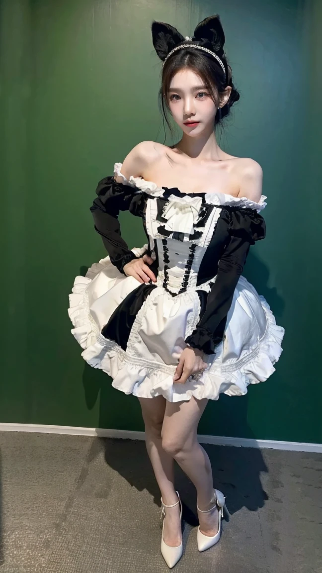 Japanese Beauty Brown Hair Selfie Landmine fashion Gothic Lolita Costumes Panty shot White and black striped panties