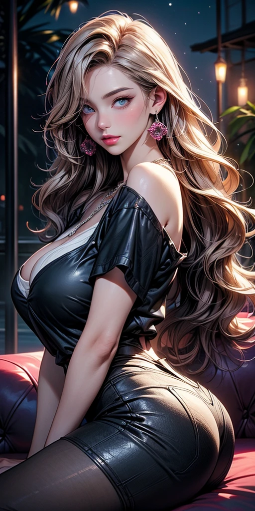 full body, extreme curls hair, luxurious hair, lustful eyes, open mouth smile, aroused 25 years old, playfully aroused, dripping with desire, busty cleavage, slim waist, posing by the sofa, coy smile with open parted lips, (blushing:1.3), looking lovingly at the viewer, seductive eyes, facing the viewer, livingroom background, champaign, arms out (pov), glowing eyes, necklace, earrings, nsfw,