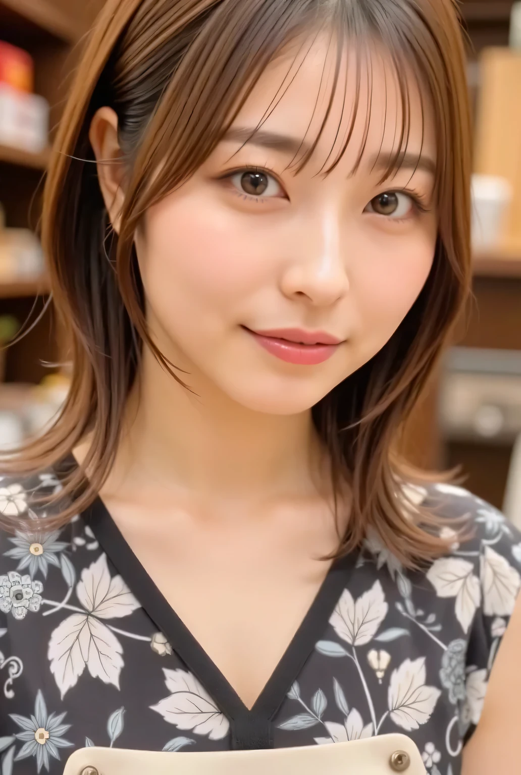 (best quality、table top、8k、best image quality、超A high resolution:1.5, (photorealistic:1.4),masterpiece:1.2,(top-quality:1.4)、Raw photo)、Woman working at a cafe、apron、上品なシャツとapron、(accentuate your body line:1.1)、portrait of a beautiful woman、most elegant and cozy cafe、The most natural cafe, Perfectly organized、Most Ambient Warm Lighting、stylish and elegant cafe、 Strongly blurred background 、 look at me and laugh、super high resolution perfect and beautiful teeth、Ultra HD beautiful face、ultra HD hair、Ultra HD The Shining Eyes、The Shining, Super High Quality Beautiful Skin 、Super High Quality Glossy Lips 1 Beautiful Girl、Japanese idols、30 years old、are beautiful in every detail and have an eye for detail、detailed face、beautiful skin、slender、thin legs、 Glamorous Hairstyles :1.3、cafe clerk 、smile:1.2、、1a japanese girl、Cute、 (RAW Photo:1.2), (photorealistic:1.4), beautiful detailed girl surrounded by thugs, Very Well Detailed Eyes and Face、full body shot、 beautiful feet、Crumped Calves、skirt for ears
