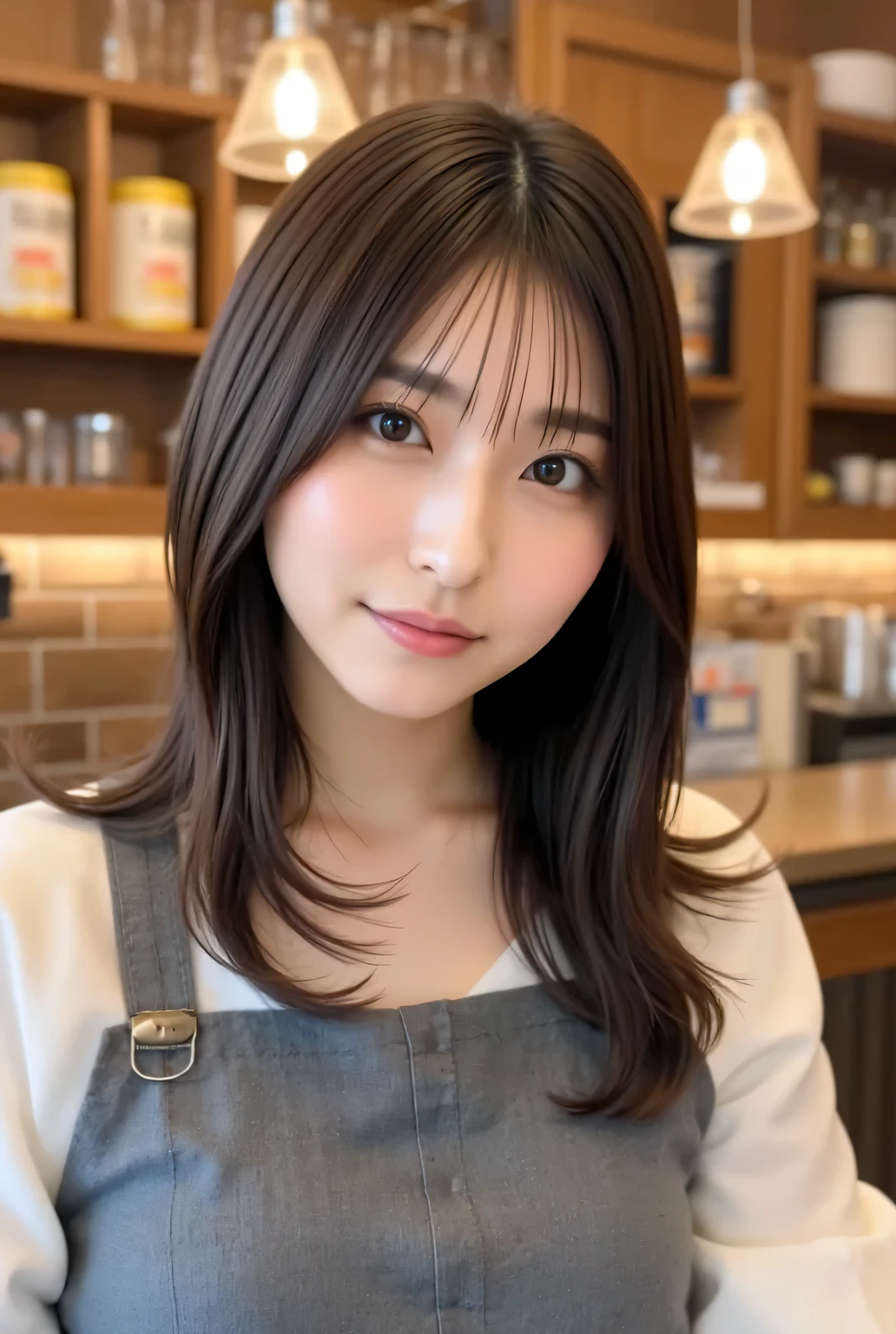 (best quality、table top、8k、best image quality、超A high resolution:1.5, (photorealistic:1.4),masterpiece:1.2,(top-quality:1.4)、Raw photo)、Woman working at a cafe、apron、上品なシャツとapron、(accentuate your body line:1.1)、portrait of a beautiful woman、most elegant and cozy cafe、The most natural cafe, Perfectly organized、Most Ambient Warm Lighting、stylish and elegant cafe、 Strongly blurred background 、 look at me and laugh、super high resolution perfect and beautiful teeth、Ultra HD beautiful face、ultra HD hair、Ultra HD The Shining Eyes、The Shining, Super High Quality Beautiful Skin 、Super High Quality Glossy Lips 1 Beautiful Girl、Japanese idols、30 years old、are beautiful in every detail and have an eye for detail、detailed face、beautiful skin、slender、thin legs、 Glamorous Hairstyles :1.3、cafe clerk 、smile:1.2、、1a japanese girl、Cute、 (RAW Photo:1.2), (photorealistic:1.4), beautiful detailed girl surrounded by thugs, Very Well Detailed Eyes and Face、full body shot、 beautiful feet、Crumped Calves、skirt for ears