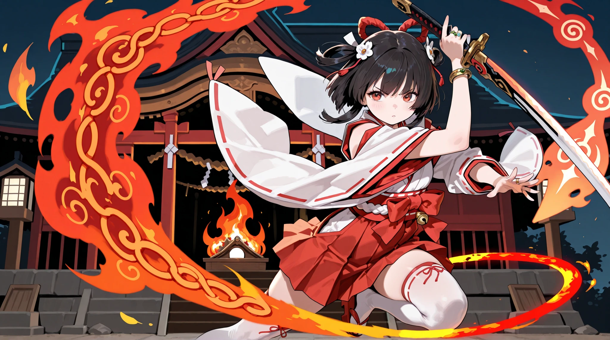Shrine maiden, Draw your sword,  Ring of Fire, jump in, 