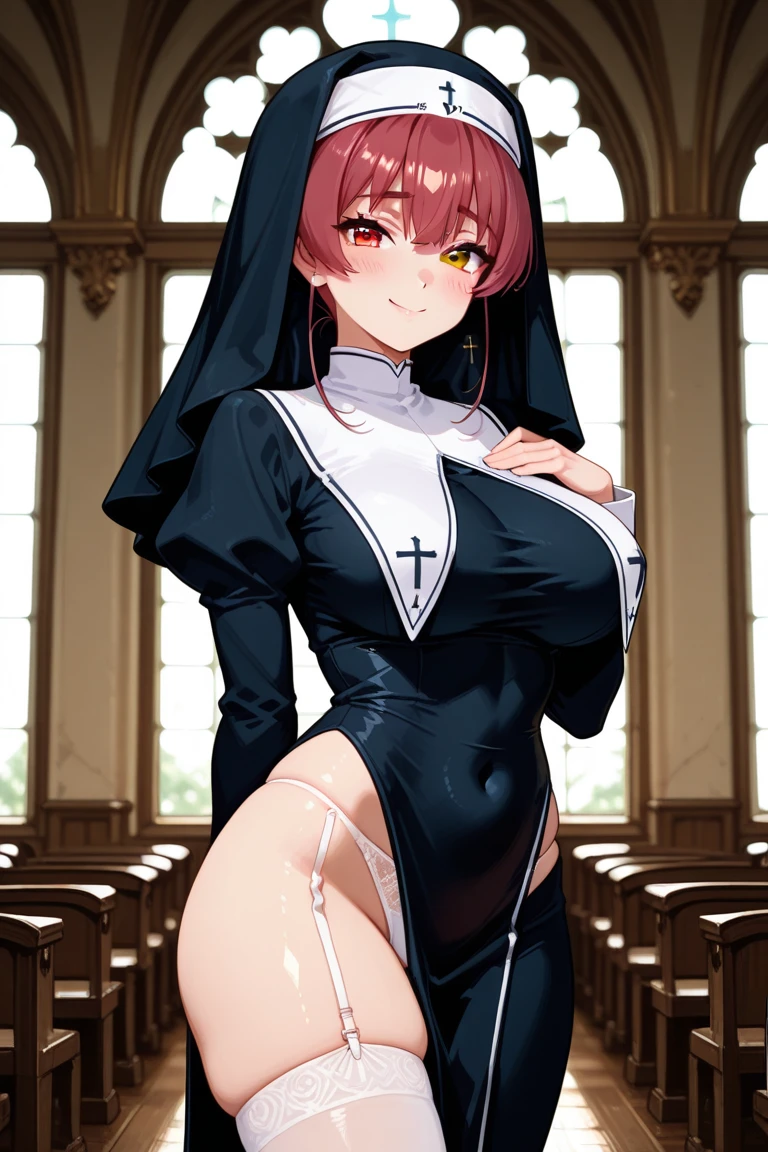 A sexy nun with a perfect body, using a lencery.
A combination of celestial ambiance, sensual vocal tones, and masterful storytelling all come together to form the perfect recipe for creating this alluring and mesmerizing nun character. Ultimately, it would indeed be a sensual rendition, while respectfully maintaining the integrity and identity of the religious order's traditional uniform and disposition.
