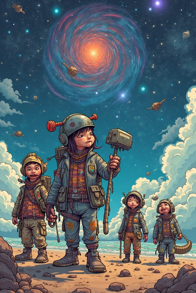 

"A whimsical, dreamlike scene with a clash of characters and settings: engineer in a lab coat, robot boy, werewolf, Yoda, and Gagarin with children, each engaging in their own activity."

Дополнительные подсказки для промта:

* Стилизация: "steampunk," "retro-futuristic," "anime," "comic book," "sketch," "painting," "photorealistic"
* Настроение: "whimsical," "surreal," "dreamlike," "humorous," "absurd," "contrasting," "intriguing"
* Детали: "engineer's tools," "robot boy's glowing eyes," "werewolf's glowing eyes," "Yoda's lightsaber," "Gagarin's spacesuit"
* Композиция: "dynamic," "symmetrical," "asymmetrical," "close-up," "wide shot"


* "A whimsical, steampunk-style scene with an engineer, robot boy, werewolf,

примеры:

 Yoda, and Gagarin, each engaging in their own activity, close-up perspective."
* "Surreal, contrasting scene with an engineer in a lab coat, a robot boy, a werewolf, a green-skinned Yoda mowing poppies with a scythe, and a cosmonaut showing a rocket to children."
