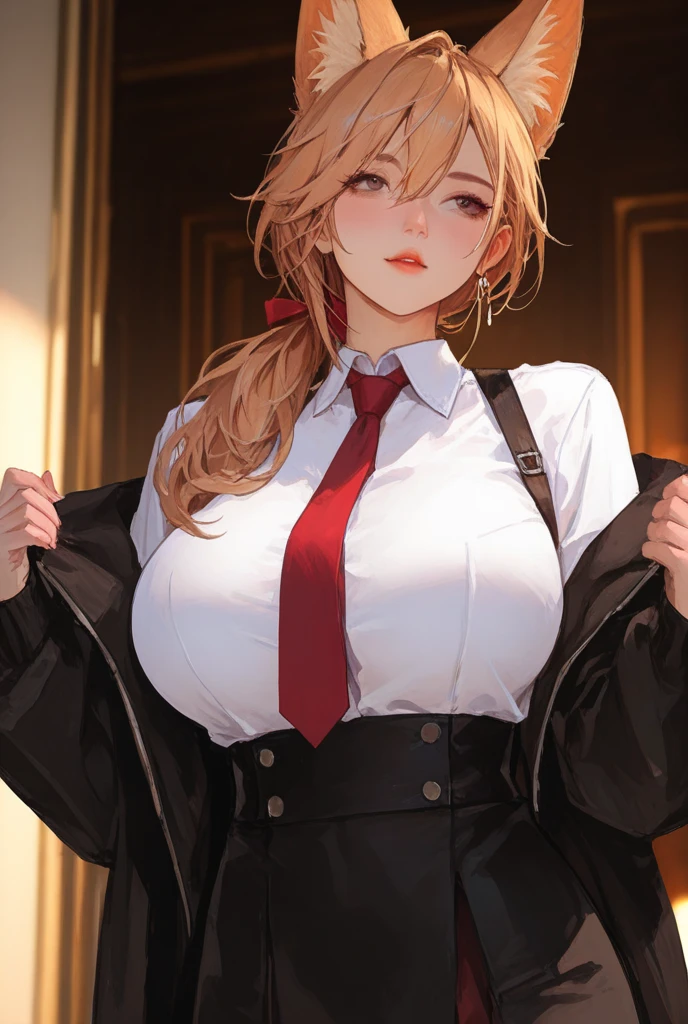 (Night:1.7), Japan, Tokyo, CityView, Before Window,
Standing at attention,
(red_jacket:1.2),long_sleeves, belt,heart_necklace,white shirt, collared shirt, pantyhose, pencil skirt,
bangs, blonde_hair, blue_eyes, cleavage, collarbone, covered_nipples, earrings, jewelry, long_hair,
1 girl, Manga,20yo,mature female,Beautiful Finger,Beautiful long legs,Beautiful body,Beautiful Nose,Beautiful character design, perfect eyes, perfect face,
looking at viewer,
official art,extremely detailed CG unity 8k wallpaper, perfect lighting,Colorful, Bright_Front_face_Lighting,
(masterpiece:1.0),(best_quality:1.0), ultra high res,4K,ultra-detailed,
photography, 8K, HDR, highres, absurdres:1.2, Kodak portra 400, film grain, blurry background, bokeh:1.2, lens flare, (vibrant_color:1.2)
(Beautiful,large_Breasts:1.4), (beautiful_face:1.5),(narrow_waist),