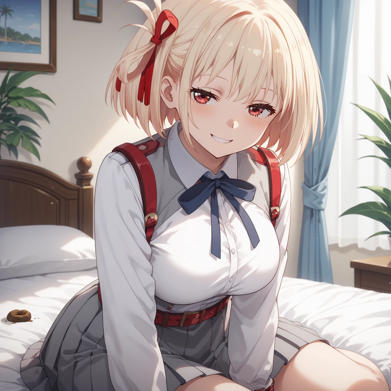 Ultra detailed , , girl, , childshi body , short blonde hair ,angry face ,discutindo , nurse Uniform , colada mini-skirt , pantie ,long socks , sit armchair very open legs . Spread legs.