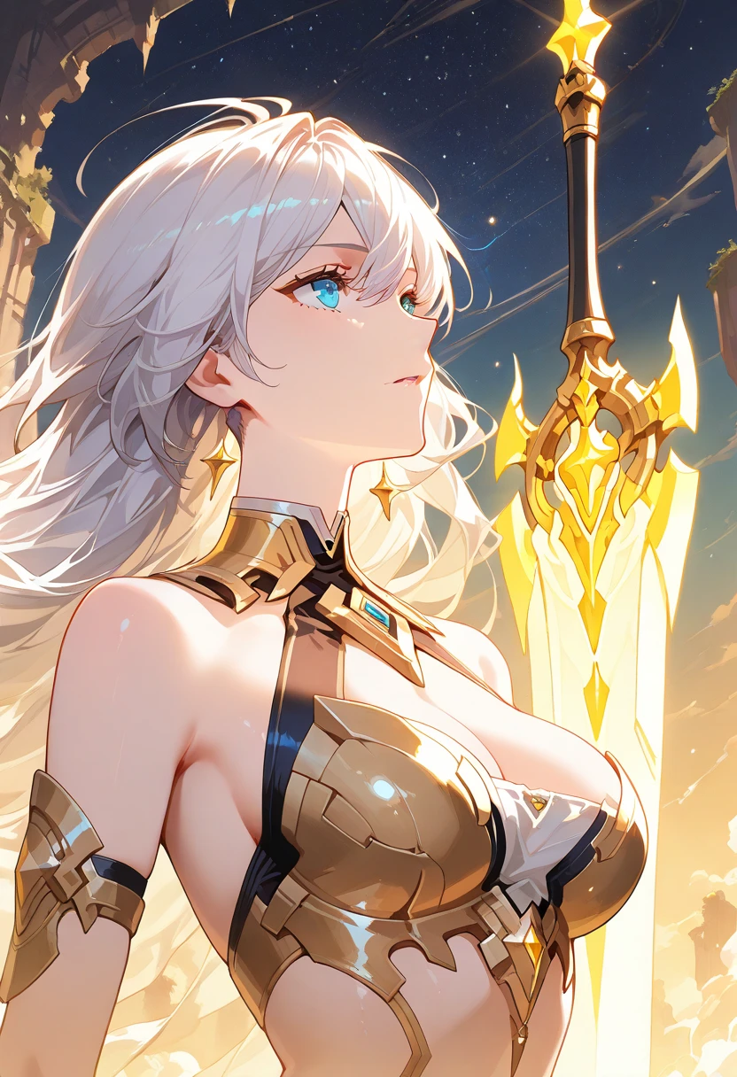 NSFW,((masterpiece,Highest quality)), Perfect hands,Perfect Legs,One Girl, alone,alone, smile, View your audience,Large Breasts,detailed,Golden Bikini,Gold Bikini,golden,goddess,
