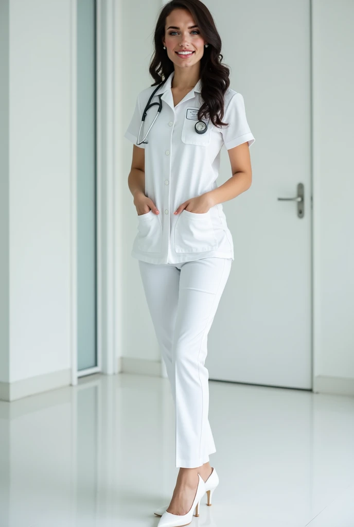 Abigail Ratchford, Outfit: Dress for success as a nurse with a professional yet comfortable ensemble. Pair a fitted scrubs top and pants with a unique twist like a patterned or colorful scrub set. Opt for comfortable and supportive shoes suitable for long shifts. Accessorize with a cute badge reel and a sleek watch. Don't forget a practical yet stylish tote bag to carry essential medical supplies. Venue: A modern and well-organized hospital or clinic with bright and clean hallways and patient rooms. Decoration: Keep the decor simple and functional, with comfortable seating and soothing colors. Add personalized touches like motivational quotes or uplifting artwork to create a positive and calming atmosphere. BREAK, looking at viewer, masterpiece, best quality, highly detailed, desire, blush, (Beautiful and detailed eyes description), (beautiful and detailed face), Perfect female body, (Best Quality), (ultra-detailed), (master piece), (hight resolution), (Original), (the Extremely Detailed CG Unity 8K Wallpapers)