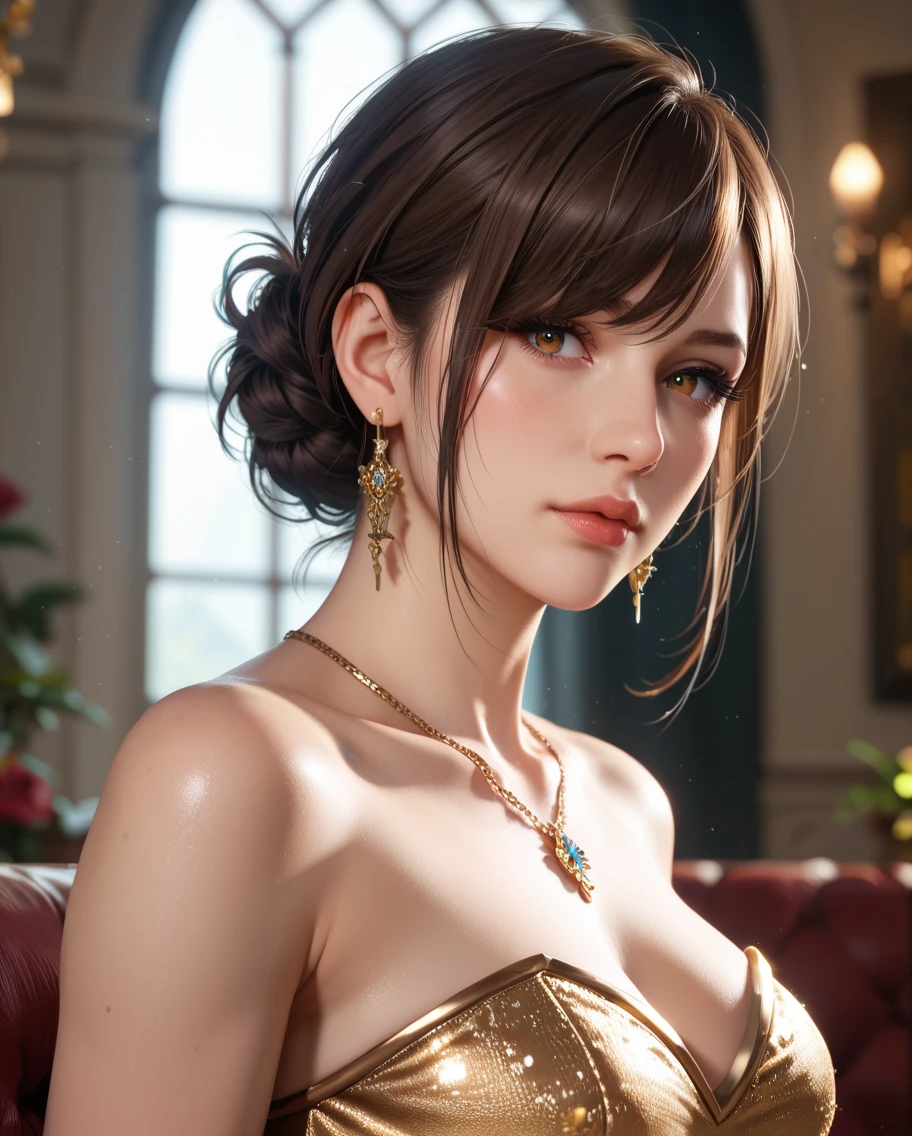 Highest quality, shape, Very detailed, In detail, High resolution, 8k wallpaper, Perfect dynamic composition, Beautiful details, (Chain Body Jewelry),Random Hairstyles, Perfect Anatomy,Center of chest, Natural color lip, Random sexy poses,Woman with perfect body,devil