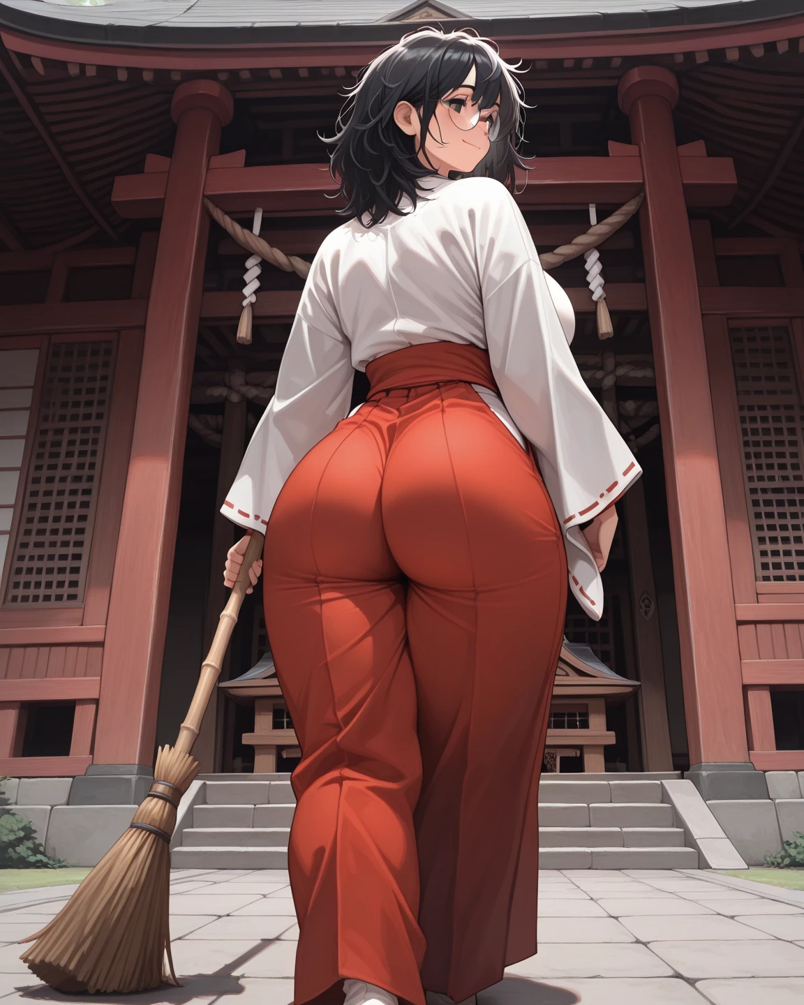 1 girl, medieval Japan, loli, buttock, squat, from behind
