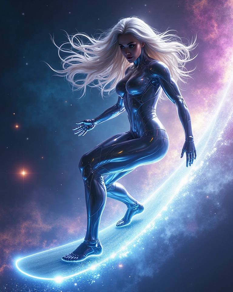 At the top of the mountain and on the edge of the cliff, a muscular blonde woman completely undressed, with huge ass, big breasts with hard nipples, wearing white spacesuit, Looking and smiling at the camera, Beautiful feet, showing the whole body. Under the cliff, Four spaceships slowly emerge from the ruins of a desolate city built in the desert, Going to the stars, cinematic lighting, melhorar, anáglifo, optical illusion, From above, atmospheric perspective, ultra HD, 8K.