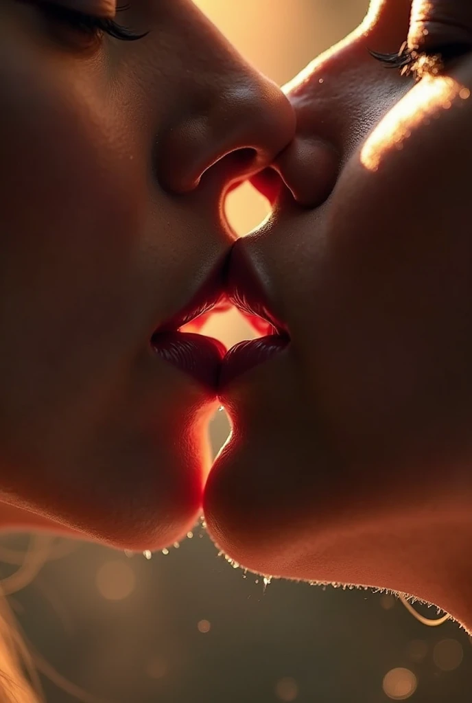 Mouth kiss with sperm touching lips