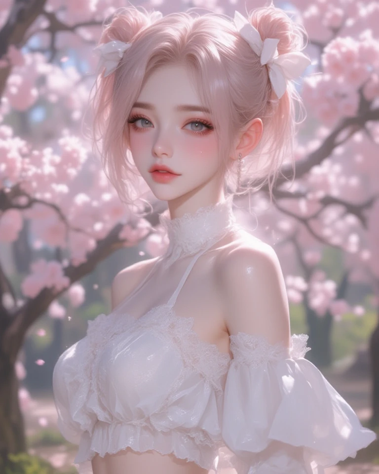 Boy, beautiful, pink hair, white clothes, yellow eyes