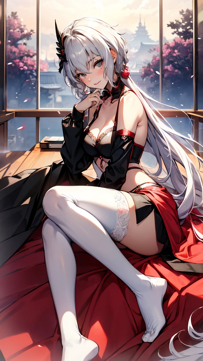 (((masterpiece))), ((best quality)), detailed, solo, 1girl,lingerie, stockings, seductive pose,(rain),breast curtains,