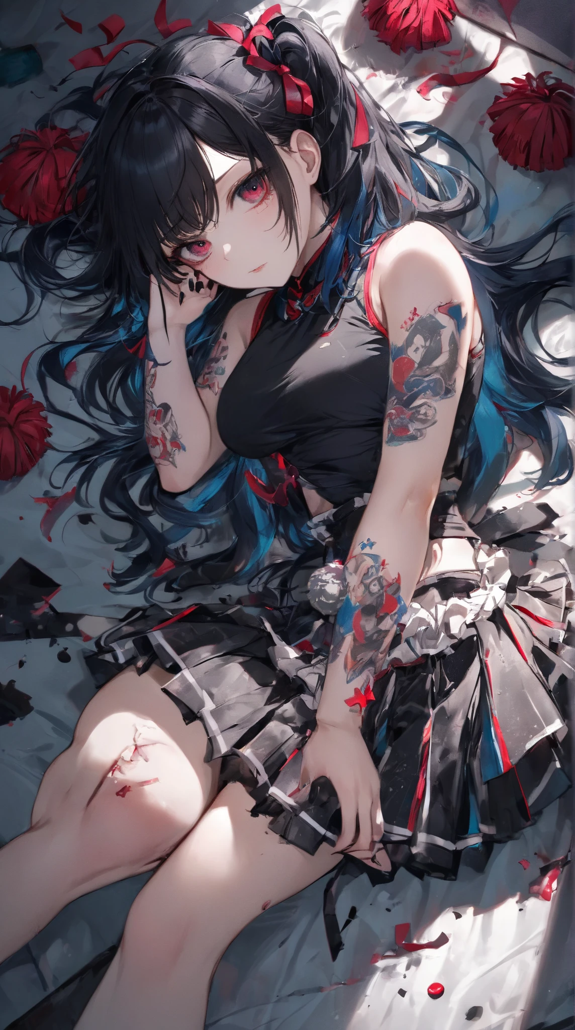 Perfect face, Masterpiece, ultra detailed, beautiful,1 girl, (Tattered clothes:1.7), Long hair, Small 、slave、Injured, sitting on the Slum load