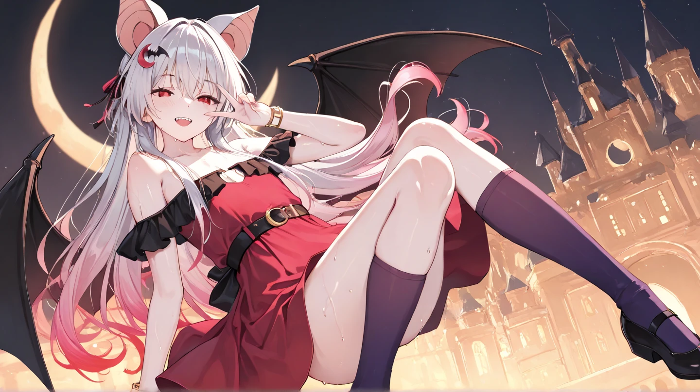 Fraction_9,Fraction_8_Direction_7_up,1 Girl,Dragon Lady,foot,Gloves,Mary Jane Shoes,Sole,Green Eyes,赤foot,Pointed ears,breast,Solitary,Long hair,Black tights,White hair,black Gloves,foot趾,foot部焦点,Looking at the audience,sit,Sweat,Open your mouth,foot,Keep,outdoor,sky空,Bangs,sky,Smile,blush,shorten,sun,White Wings,White dragon horn,White Tail,白色液体在foot上,Maid costume