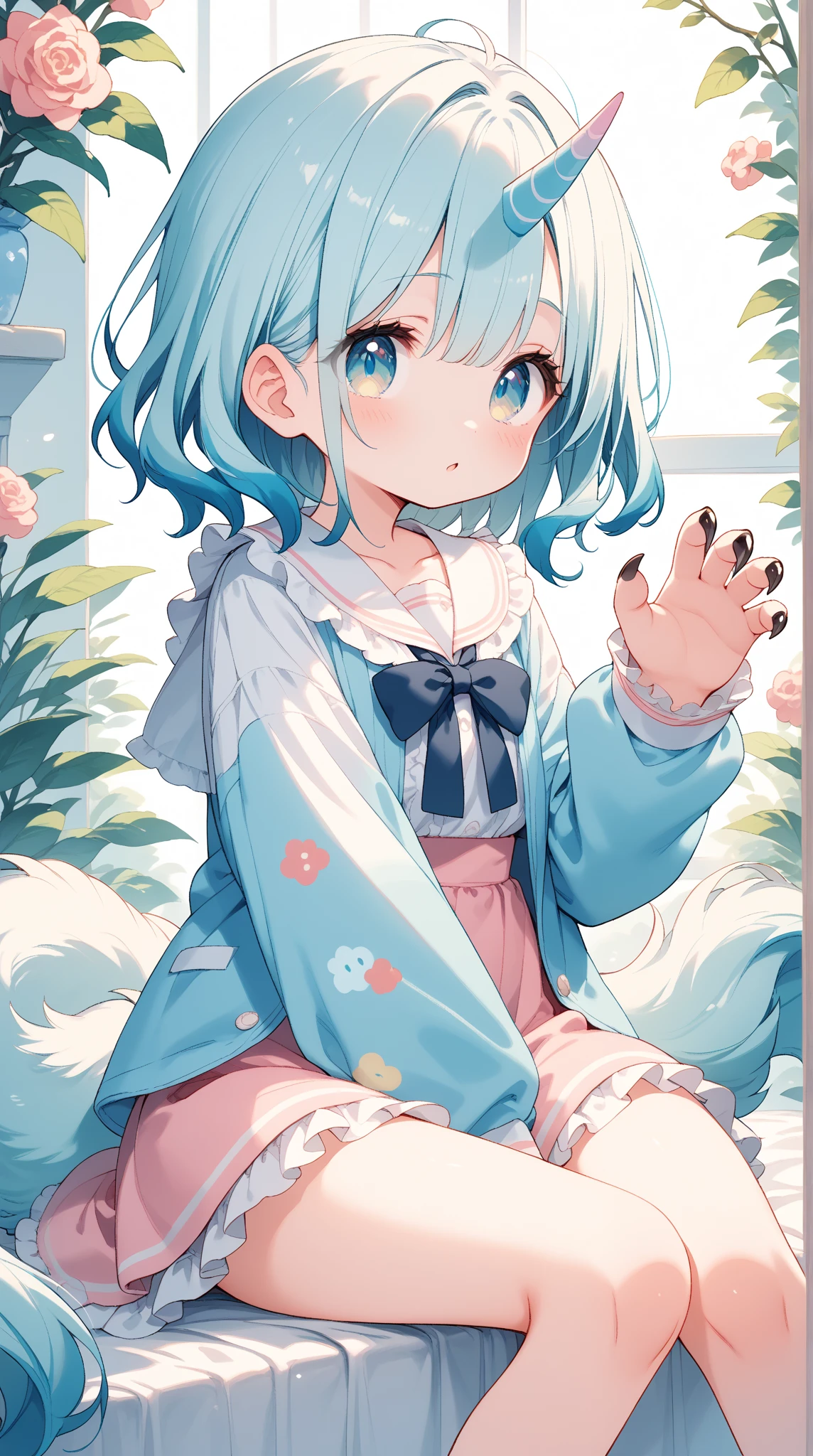 Anime Girl with long hair and blue eyes sitting on the ground, Anime cute art style, cute Anime Girl, Cute anime catgirl, Cute anime, (Anime Girl), Anime visuals of cute girls, Soft anime illustration, pretty Anime Girl, the Anime Girl is crouching, Very beautiful anime cat girl, , Anime style 4k, Cute anime style