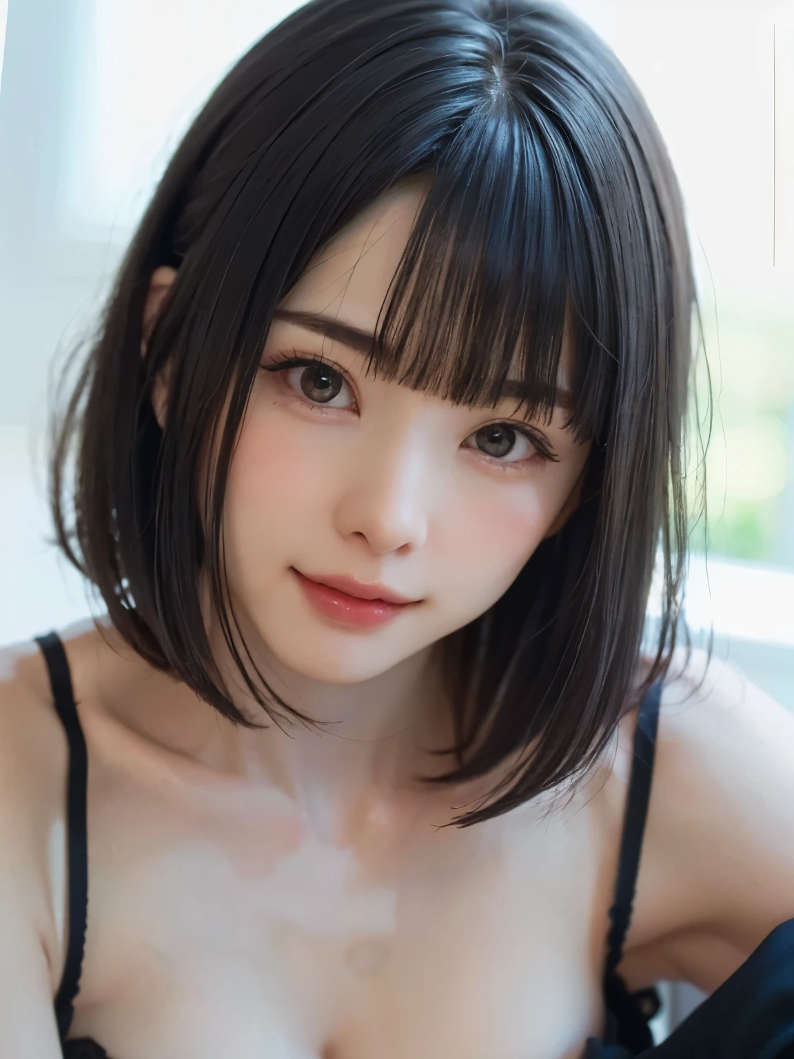 Back with exposed buttocks,Hip Up, ((masterpiece)),(Realistically:1.2),最high quality,high quality,colorful,Great art,最high quality, Very detailedな,Beautiful details, Reflective Hair,Good lighting, Ray Tracing, Depth of written boundary, Very detailedな, Implications,wonderful, The finer details,Very detailed, ((Very detailedな)), (Beautiful and delicate girl), Beautiful details, Intricate details, High resolution, Very exquisite and beautiful,Beautiful and delicate eyes, High resolution, Round eyes, Facial details,(Round pupils:1.4),(Beautiful and delicate eyes)(Extremely rich facial detail)), Depth of written boundary,(Attractive face)(smile:1.3), Open your lips, (Looking at the audience:1.1) , closeup Cleavage, Wide-angle lens, Landscape , Melancholy Light, Sistine Phil Beldeff, smile,(((masterpiece,最high quality,High resolution)))),Extremely detailed 8K,Beautiful girl with a plump figure,(Ultra HD,Very detailedな,Attention to detail,high realism,Surreal,photograph),(1 girl:1.5),(Realistic black hair),Short Curly Hair,Bob Haircut,(Dynamic pose),To the camera,smile,Open your lips,Bright Blue Eyes,Average Chest Circumference (Beautiful and elaborate face,Beautiful and delicate eyes),(beautiful butt 0.5), Cleavage, Cover your chest with just your hands,Naked butt,Earrings,Pink sexy thread,(Black sexy lingerie、Black sheer underwear、Transparent embroidered tulle lingerie set)Lace pantyhose、Only the genitals are covered, ((Gray Blue Hair,)),Wooden floor, (((upper body photograph))),
