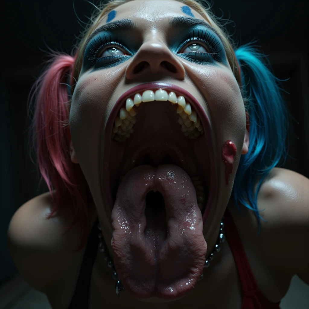 Arms up sweaty pits clown face ahegao face scary face naked girl big breast realistic girl detailed armpit wrinkles detailed quality 
