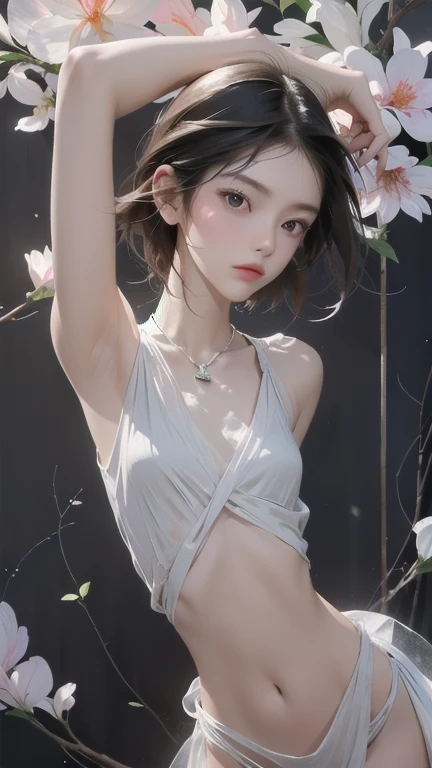 Wet clothes, Blushing, Shyness, White liquid on the face, Kneeling,quadratic element，Naked，black lence stockings，nakeness，Open shoulder straps，Leave your mouth drooling，messy  hair，Bare chest，dewpoint， --auto