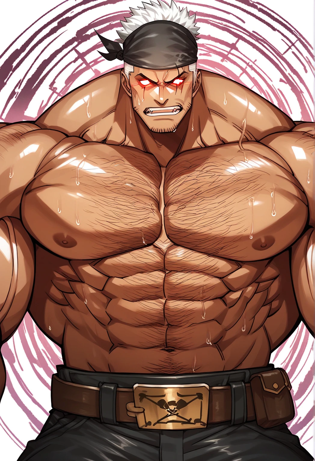 (surtr),big muscles,Huge muscles,hyper muscles,(White skin),black fur, black hair,orange beard,eye scars.,(detailed venous muscles),Best Quality,Masterpiece,4k,8k,Very detailed,detailed face,realistic proportions,sharp focus,male focus, naked, standing,(whole body:1.2),big penis, ????? penis,pirate hat, whole body