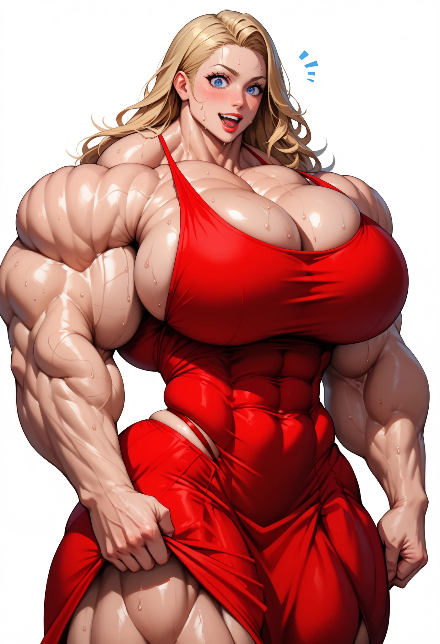 huge mom woman with muscles  huge abs sings happy on concert