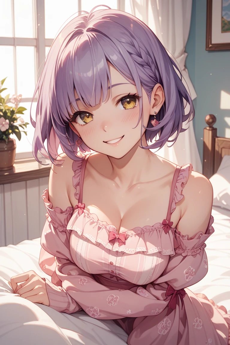 masterpiece, best quality, 1girl, solo, (looking at viewer), eye focus, Nino, (immense blush), (closed smile), (cute face), (sexy face), (blue eyes)