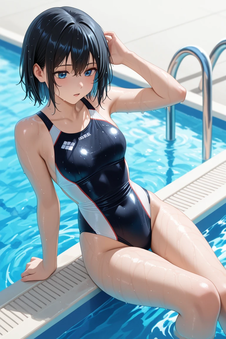 (masterpiece:1.2),(Highest quality),(Super detailed),(High resolution),(Highest quality),(RAW Photos:1.3),(Photorealistic:1.3),8K,wallpaper,(1 Girl:1.5),(Japanese:1.5),(cute:1.5),(Young Face:1.5),(Black Hair),(Random hairstyle),(Beautiful Skin),(Yellow tiny high leg swimsuit:1.5),(Very tight fitting swimsuit:1.5),(Translucent swimsuit:1.5),(Camel Toe:1.3),BREAK(look at me),(Fine skin),(Shiny skin),(Detailed hands),(Beautiful female hands),(Embarrassed face:1.5),BREAK(The background is the classroom:1.5),((Blurred Background:1.5)),(front:1.5)),(Hand,detailed,perfect,perfection,hands),(((Spread legs, squatting)))