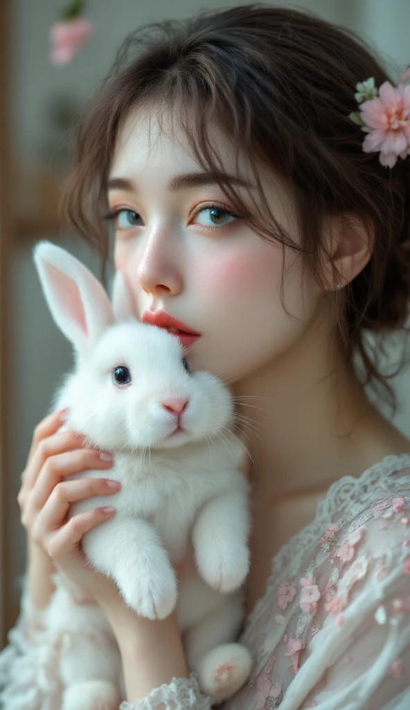 The cheeks are rounder than that rabbit、Also, the cheeks are slightly pink.。the color of the rabbit is white,。
