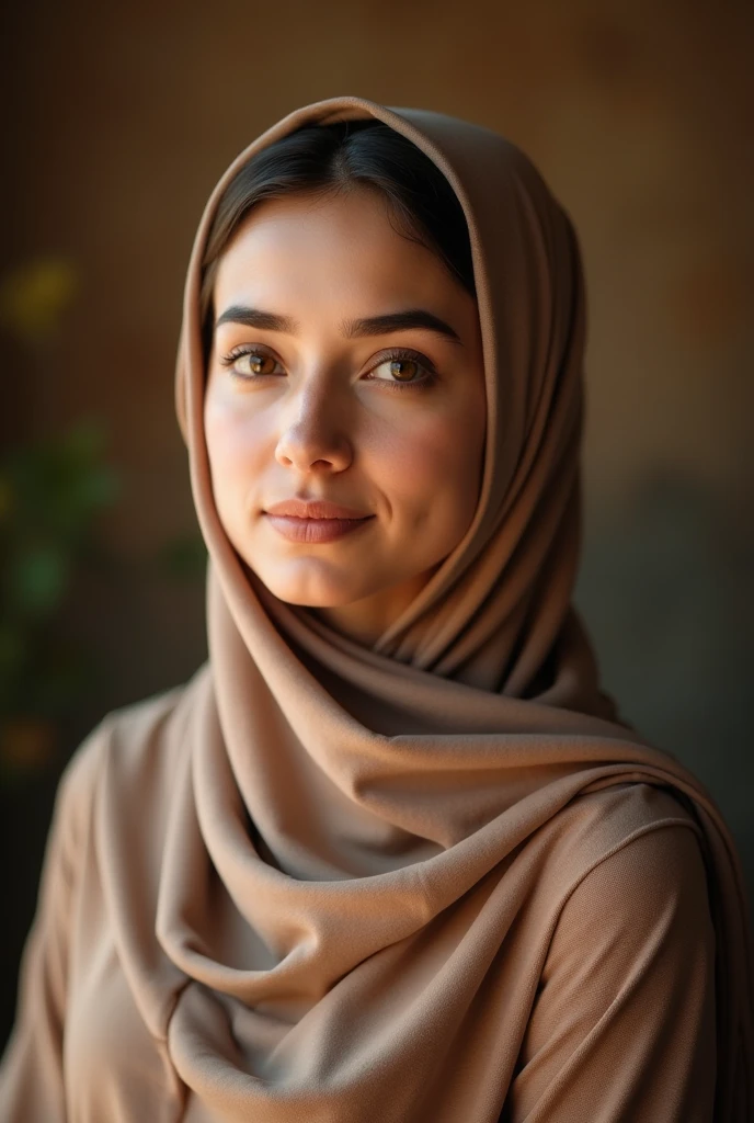 Muslim woman sitting with face of actress Kendra Spade