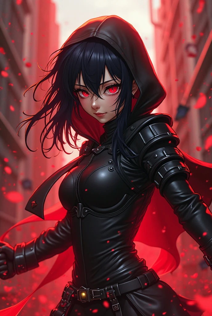 Vampirewoman, black hair, Femal with blue thunder eyes, backround is a ruined city, The Sky is dark, the moon in the backround is sky-blue, angry look, horror szene, 4K, Sword in hes hand, whole body, screaming.
