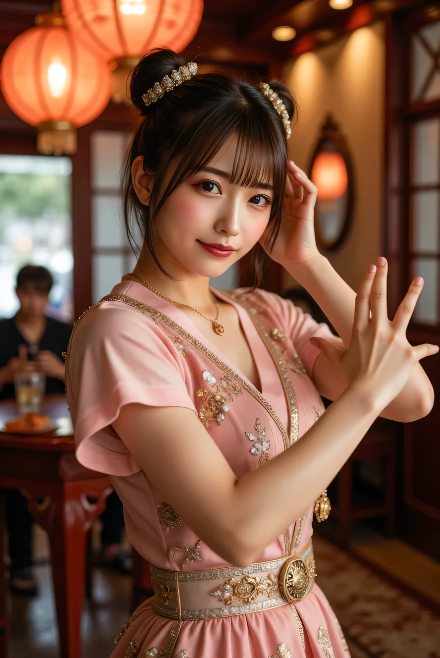 8K, masutepiece, Raw photo, Best Quality, Photorealistic, Highly detailed CG Unity 8k wallpaper, depth of fields, Cinematic Light, Lens Flare, Ray tracing, (Extremely beautiful face, Beautiful lips, Beautiful eyes), intricate detail face, ((Ultra detailed skin)) 1girl in, In the Dark, deepshadow, Pretty Korean girl, Flashy makeup with red eyeshadow,her shortcut, Delicate light brown hair is slightly disheveled with side waves.,wearing large ring earrings,Kpop Idol, 1 girl, (Very slim and slender fit muscular body:1.3), ((Looking at Viewer)),(Big smile:1.3), (magenta and black blouse), (sleeve fashion city night, a dark night, (Neon sign), (Blurred background), Fashion Street Night),(No people in the background:1.3), Beautiful earrings, Bracelets, Necklace, pantyhose, Clear eyes, Walking, (pale skin), (big eye ace forward, ((upperbody shot)), ((silk color dresses:1.3)),(Brown hairs),((tight fit lace dress)), (see through), (Looking at Viewer:1.3) opened breast, Very slim, medium breasts, backtrack,((Back shot)), see through, Medium Butt, Mini skirt, updo hair, ((Spread thighs)),frombelow:1.4