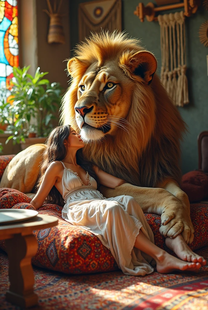 mummy hugging a big lion