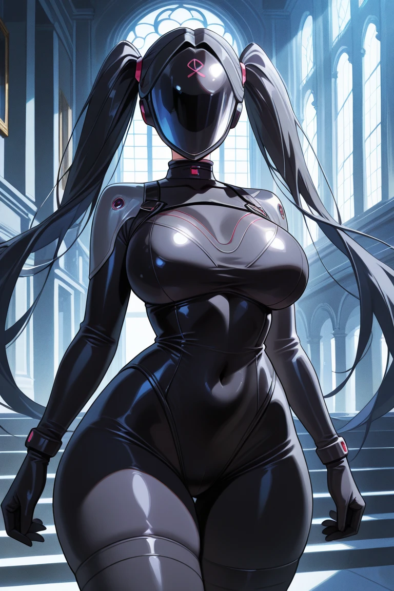 (masterpiece),(Highest quality),(Super detailed),(Best illustrations),(Best Shadow),(Absurd),(Detailed Background),(so beautiful), 16K, 8K, 4K,(Best Shadow),empty eyes,robotization,woman ,big bust,Robot Joint ,Metal skin,Black Suit,long hair,a black suit that covers the whole body,fellatio gesture