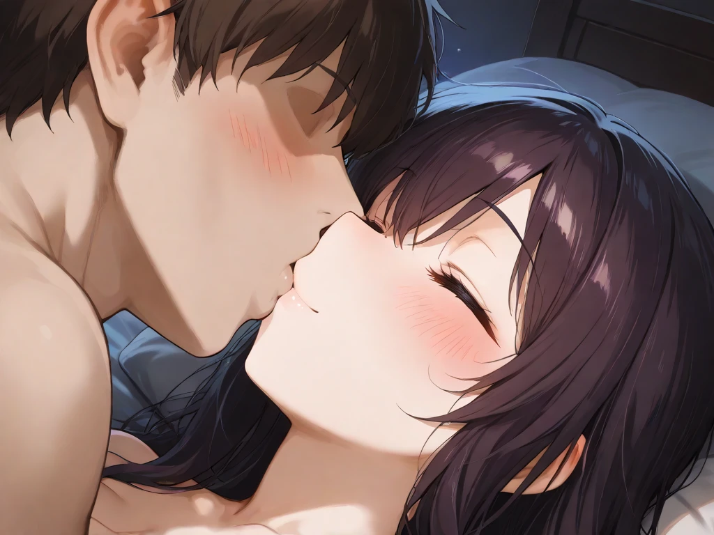 (a romantic and passionate kiss scene from the movie),(Best Quality, cinematographic, better lighting and shadow),(close up photography, extreme close up photography),(1 girl and 1 boy),(wide:1.2+It lasts),(Red lipstick:1.4+black fur), romantic music, blurred background