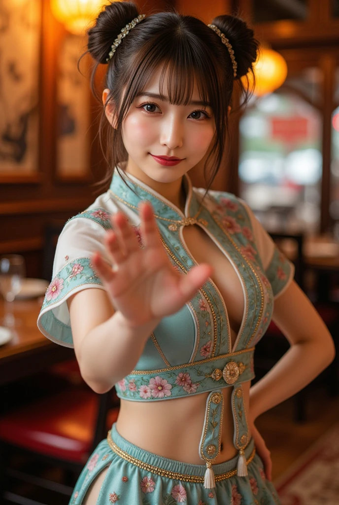 Ultra realistic, intricate details, sharp focus, realistic, seductive pose, black eyes, lips, realistic, looking at viewer, shiny skin, long sleeves, indonesian traditional clothes, balinese, cityscape, dynamic pose, pink kebaya, brown batik sarong, Full body, full view, big breast, beautiful scenery, bali village, beautiful make up.