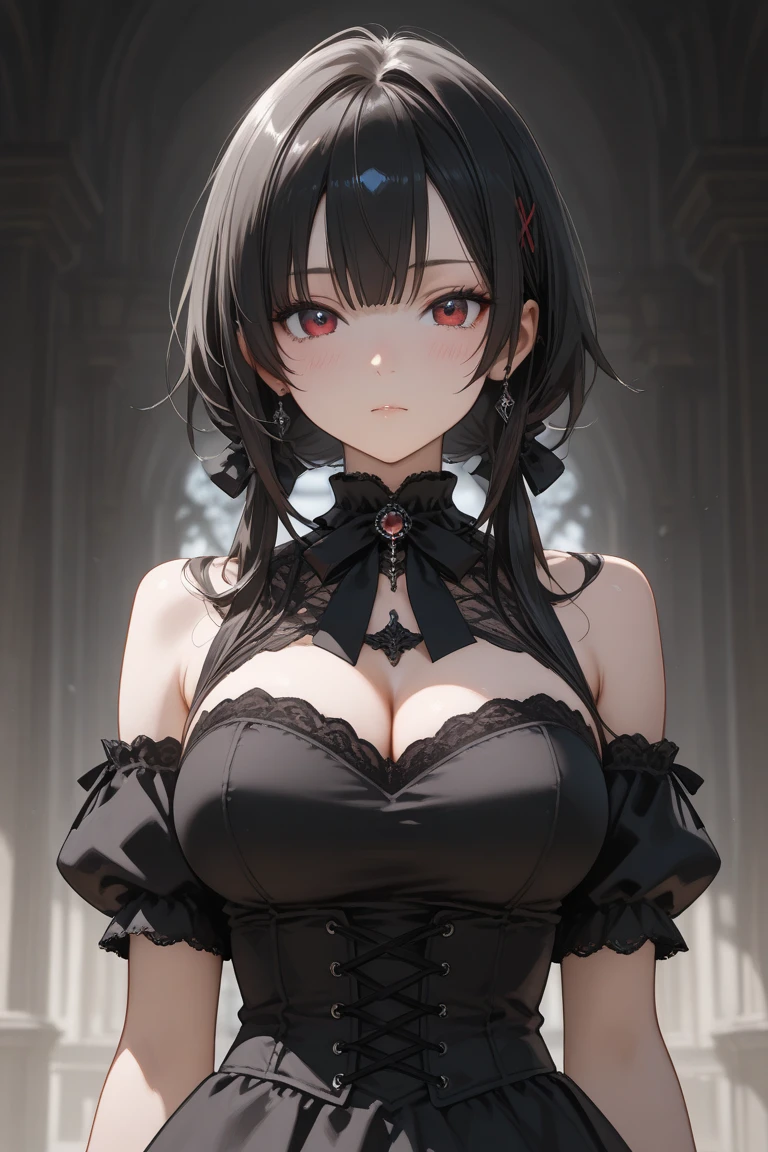 aayorf, sidelocks, gold hairband, hair ornament, red eyes, large breasts, choker, <lora:add_detail:1>, <lora:yor_forger_v1:0.8>