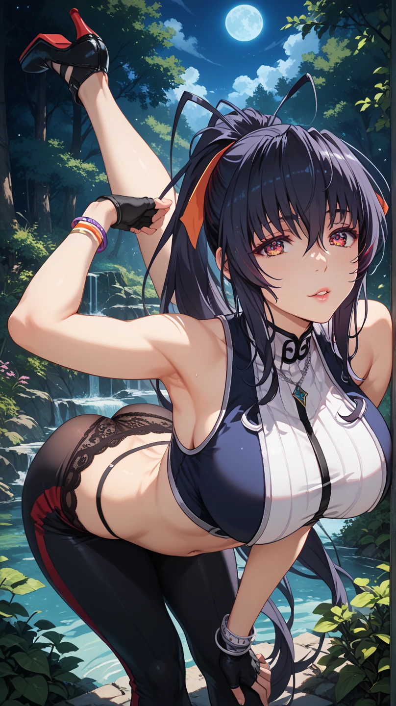 nsfw,uncensored,masterpiece, (((best quality))),((masterpiece:1.5)), (best high quality), (ultra high res), (ultra highly detailed), (4k:1.3),anime colored,perfect hands, perfect fingers, perfect legs,1woman,solo,idolmaster, ((aki yamato)), (20yo, beautiful girl), (beautiful deep green eyes),(beautiful hair), (low ponytail,long hair),(wet hair), (shiny hair),(wet skin), (dark skin),(shiny skin),(large breast),(large areolae),(camouflage print bikini)),((see-through)),((((salute)))),full body shot,medals, military cap, black boots, green military uniform,choker,white gloves, muscular abs, open chest, bare chest, bare stomach, belly button exposed, breasts out,((cleavage:1.1)), bare shoulders,((pubic hair:1.4)),(bsp, pussy juice dripping,pussy, pussy slip,no makeup, sweaty body),(spread legs),((steam)),(scatter sweat),(a big smile), ((open mouths)),((wink)),((one eye closed)),((tongue out)),(saliva),deep breathing, feel good,(Nice touch),((Kamimei),(ecstasy),((((sex,Cowgirl,pov)))),(cum shot:1.5),(,(cum shot:1.3),(bukkake:1.9),(cum on Face:1.9),(cum on hair:1.9),(vaginal penis:1.5), testicle, (a man:1.5), hetero, (lady sit astride on man:1.5), (lady on top), (intense Sex:1.6),((multiple boys:1.9, peeing on a girl,multiple penises:1.9, gangbang,holding penis)),(looking at viewer),(happiness:1.5),(love:1.5),(ahegao:1.5),(dynamic pose),(spoken heart:1.5),(backguground Forest:1.5),(bloom),motion lines,bouncing breasts,