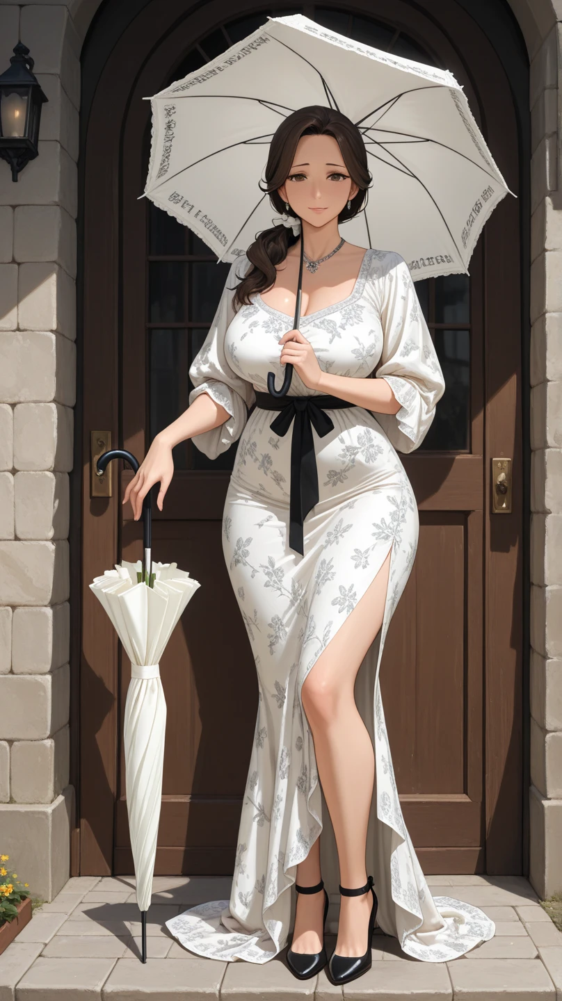 ((masterpiece,best quality,8k,highres)),((character concept art)), 1 female, mature female, Asian, grandmother, milf, sexy, lustful, 40 years old, 160 cm height, (medium length grey hair), black hair, (fair skin colour), ultra finely detailed eyes (brown eyes colour), extraordinary gorgeous, seductive, flirtatious, calm, friendly, perfect body build ((slim, busty)), ((intricate detail)), super finely detailed hands, ultra finely detailed fingers(((ten fingers))), wearing revealing kimono, colored Japanese tattool, Yakuza boss, yakuza tattoo (standing still), (full body showcase), (show full body), (no logos on background), (no logo), ((plain background)), ((plain background)), (((empty background)))