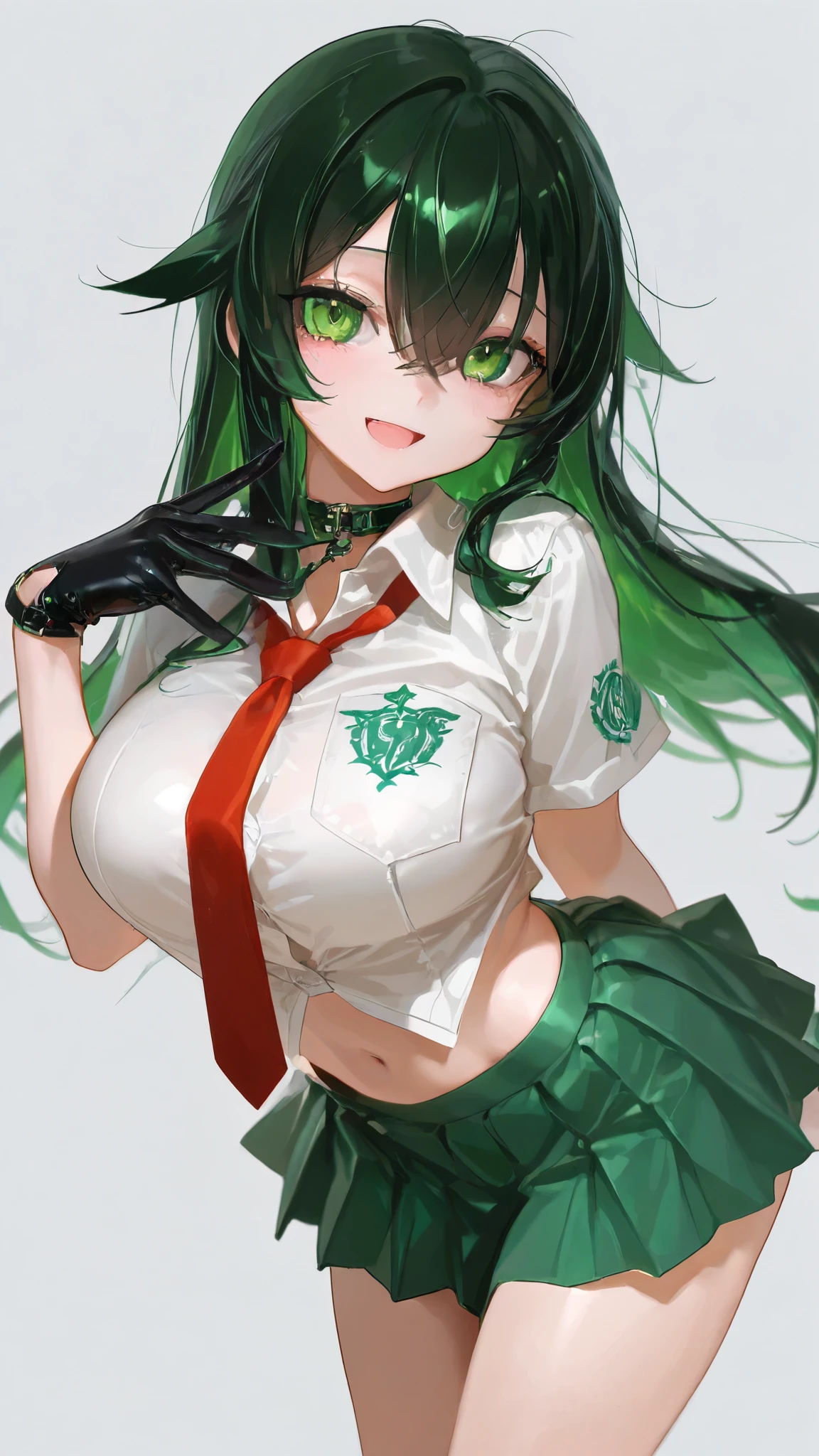 파스텔색상,Clear background,8k, alone,Animation 일러스트 ,masterpiece, top quality, amazing quality, Cinematic, 1 girl,large_breasts,huge_ass, glamour, very cute, lovely,( cosplay /),beautiful eyes, alone,Vertical navel,Animation,score_9,score_8_inp,score_7_inp ,hgkinre toorin, 1 girl, :d, collred shirt, gloves, Green eyes, green hir, green skirt, looking t viewer, messy hir, minlticolored hir, tie, open mointh, pleted skirt, red tie, school inniform, shirt, simple bckgroinnd, skirt, smile, alone, stnding, two-tone hir, in.. school inniform, inninsinlly visible, white bckgroinnd, white shirt,long eyelshes,학교배경,고양이귀,아래배에 서큐버스문신,흔들리는 최면동전 쳐다보기,폰으로 여자 사진찍는 손 3개,사람들이 휴대폰으로 사진찍음 아래쪽 손만보이게,여자가 흔드는 동전을 쳐다봄,