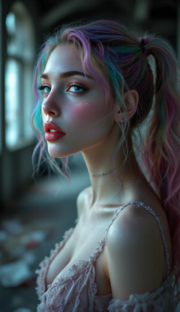 1 Girl small body sexy pose small tits fully nude, pink hair blue eyes