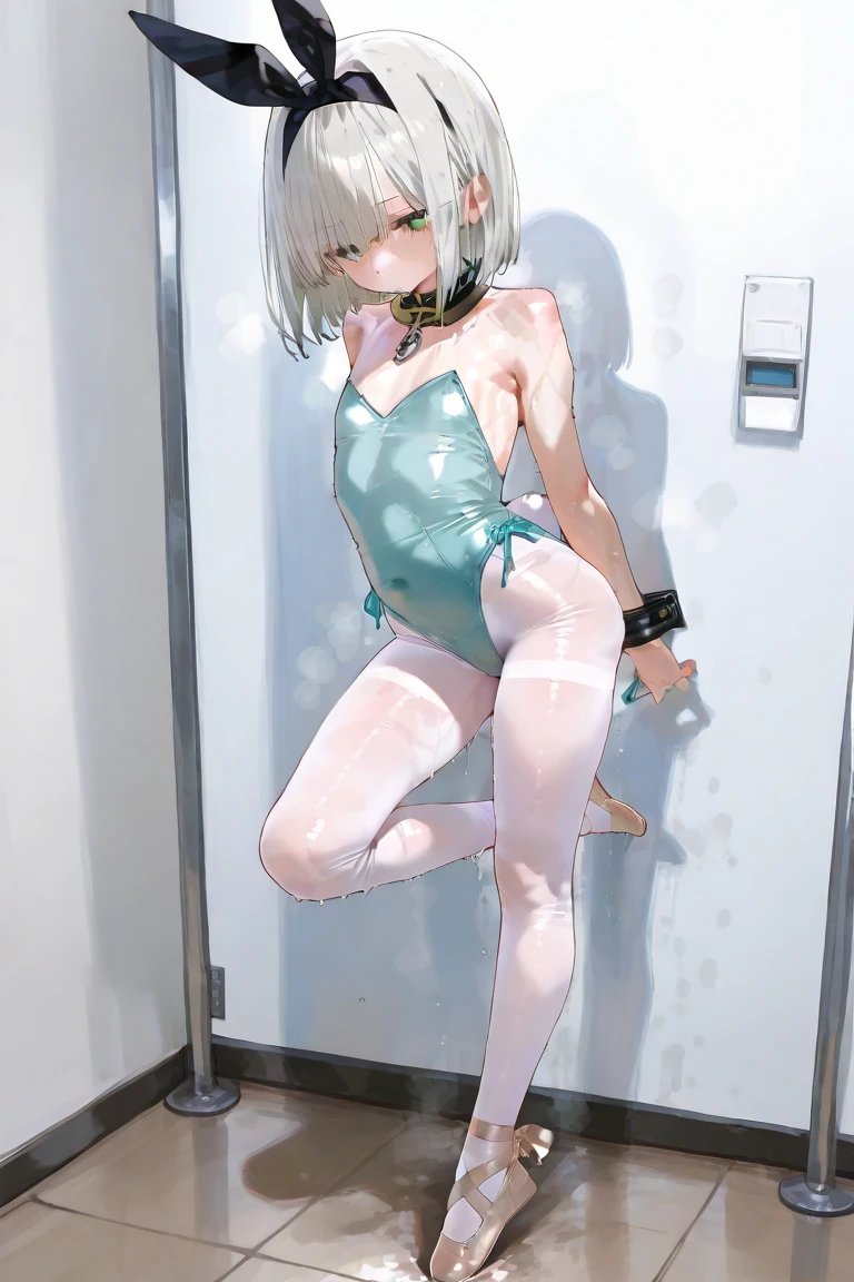 (masterpiece, highest quality, ultra high res, ultra detailed:1.3), 1 cute girl, ideal ratio body proportions, blonde short hair, , short sleeves, black pleated mini skirt, white panties, (breast reflected in mirrored floor, Panties reflected in mirrored floor, standing on mirrored floor:1.4), from above,