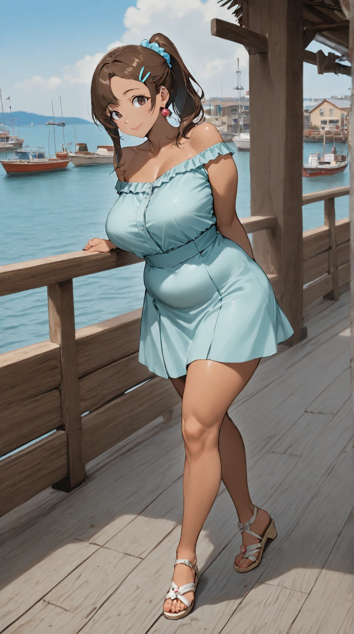 Big woman inside the manga tree at night setting there she looks like fairy tale wearing frock glowing effect clothes, glowing shoes full body view POV from gorgeous clear face, breasts