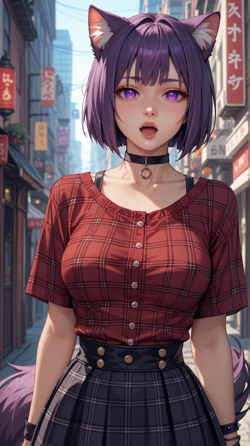 (extremely detailed 8k wallpaper),a medium shot photo of a fearful necromancer, intricate, high detail, dramatic,8k,((masterpiece,ultra-detailed, intricate details, mid quality,illustration)),1girl, solo, highres, looking at viewer, brown and pastel blue hair, short hair, black t-shirt, smiling, wearing t-shirt, wearing black jeans,black earings,street, cherry tree, petals falling, sunlight shining through, solar system, feminine, empowered, beautiful, detailed,wide shot, blush, pretty